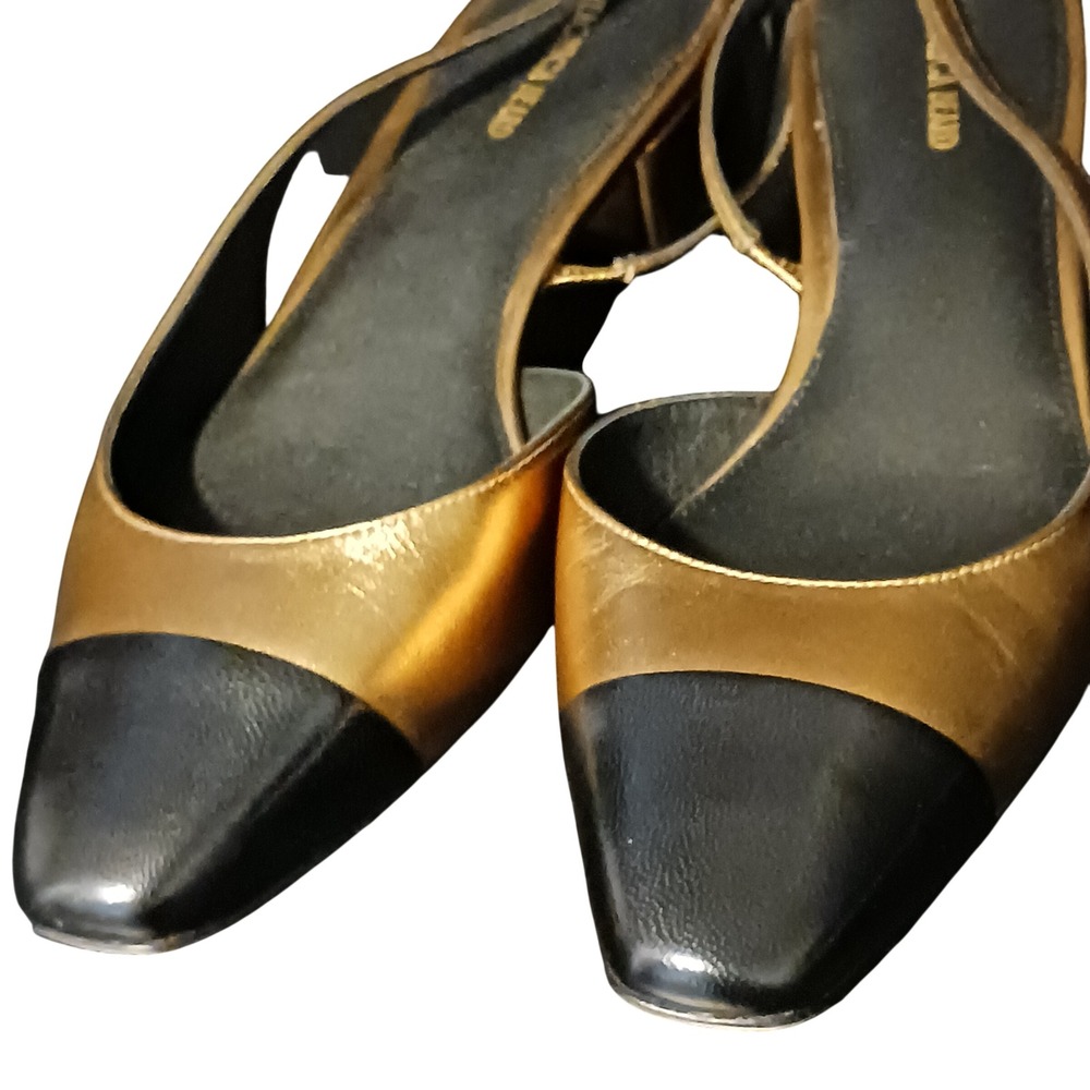 NIB Veronica Beard Cecile Half d'Orsay Slingback Pump 8.5‎ Gold Black Leather - Picture 7 of 12